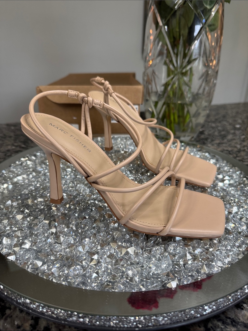 Marc Fisher Beige nude Strappy Square-Toe Heels NEW 7